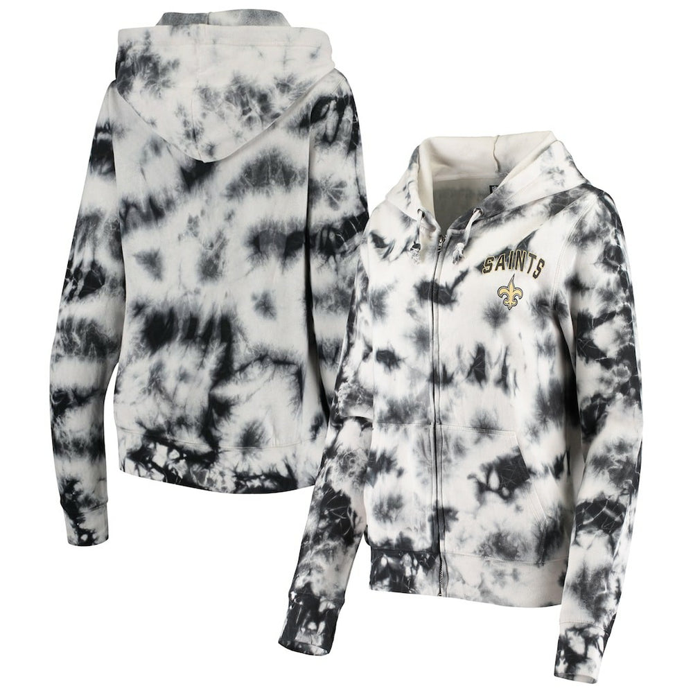 New Orleans Saints New Era Women's Tie Dye Fleece Full-Zip Hoodie Black - NFL