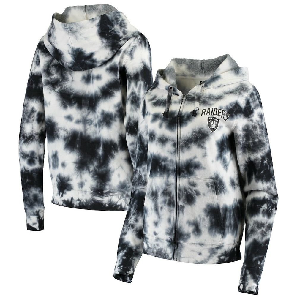 Las Vegas Raiders New Era Women's Tie Dye Fleece Full-Zip Hoodie Black - NFL