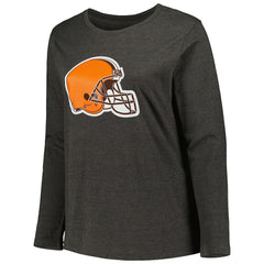 Cleveland Browns Women's Plus Size Primary Logo Long Sleeve Scoop Neck T-Shirt Charcoal - Fanatics