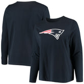 New England Patriots Women's Plus Size Primary Logo Long Sleeve Scoop Neck T-Shirt Navy - Fanatics