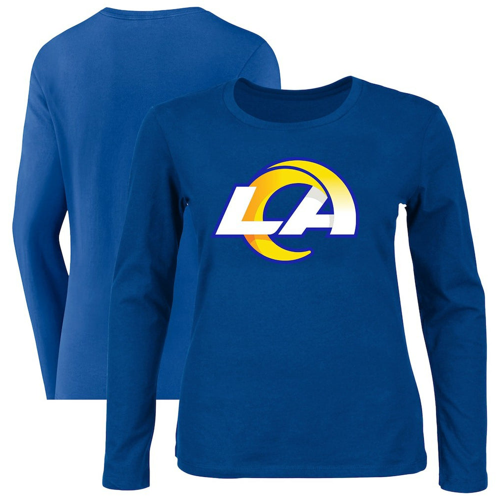 Los Angeles Rams Women's Plus Size Primary Logo Long Sleeve Scoop Neck T-Shirt Royal - Fanatics