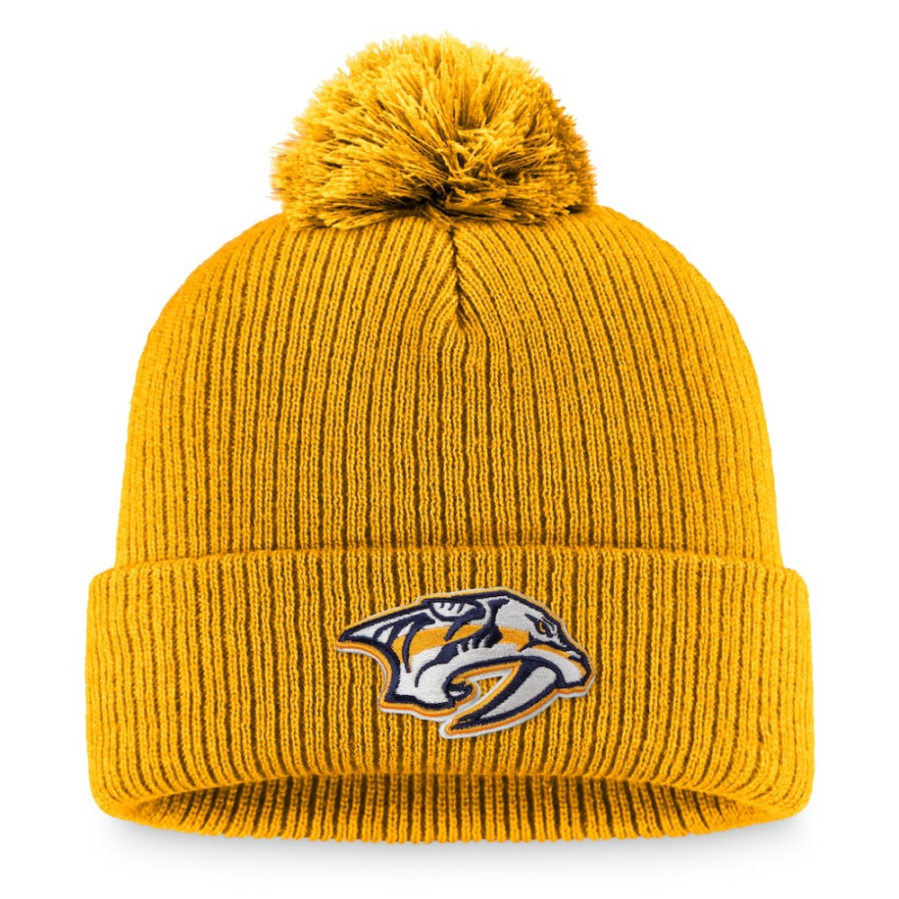 Nashville Predators - Fanatics Primary Logo Cuffed Knit Hat with Pom Gold