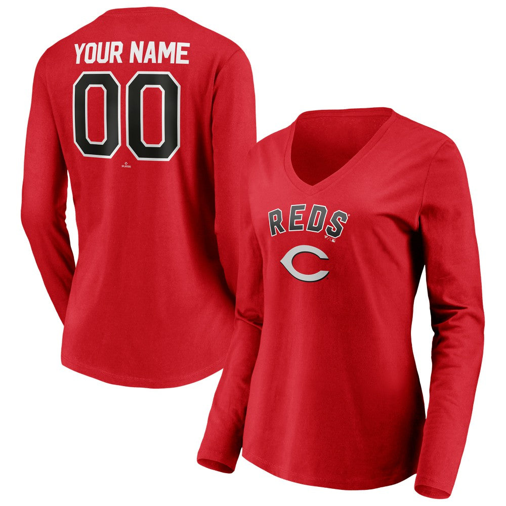 Cincinnati Reds Women's Personalized Winning Streak Name & Number Long Sleeve V-Neck T-Shirt for sale
