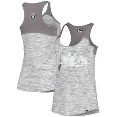 Las Vegas Raiders New Era Women's Space Dye Racerback Scoop Neck Tank Top Silver/Black - NFL