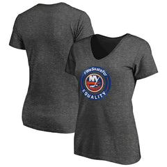New York Islanders - Women's #WeSkateFor V-Neck T-Shirt Heather Gray