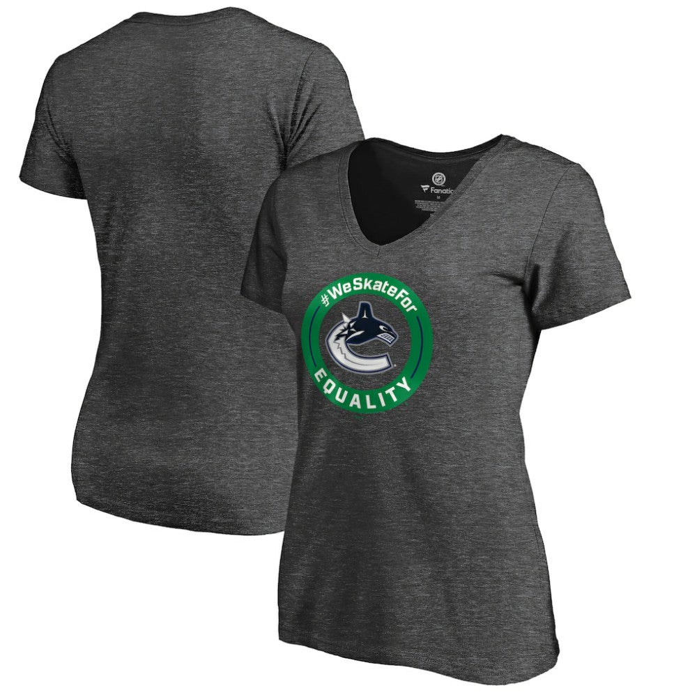 Vancouver Canucks - Women's #WeSkateFor V-Neck T-Shirt Heather Gray