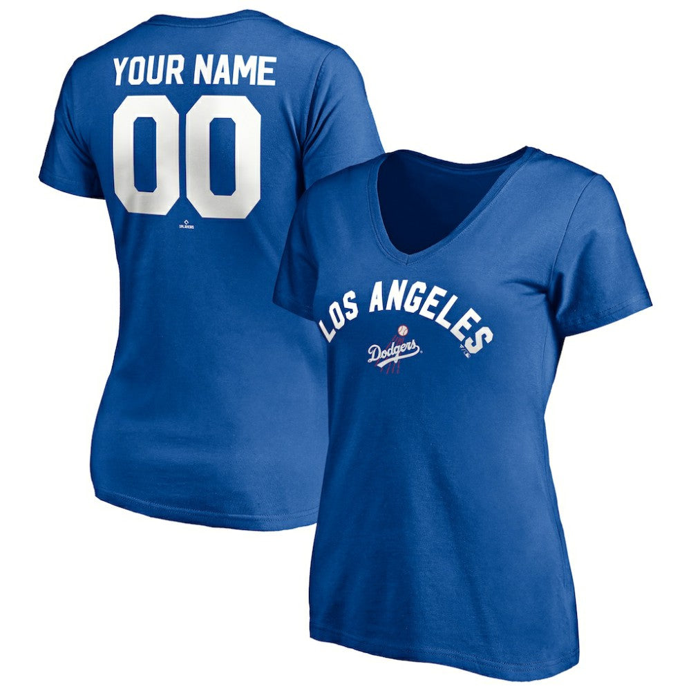 Los Angeles Dodgers Women's Cooperstown Winning Streak Personalized Name & Number V-Neck T-Shirt Online