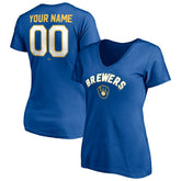Milwaukee Brewers Women's Cooperstown Winning Streak Personalized Name & Number V-Neck T-Shirt Sale
