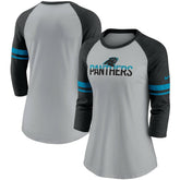 Carolina Panthers Women's Stripe Mesh Nickname Tri-Blend 3/4-Sleeve T-Shirt Heathered Gray/Black - Nike