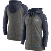 Tennessee Titans Women's Gym Vintage Raglan Full-Zip Hoodie Heathered Charcoal/Navy - Nike