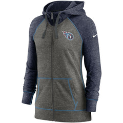 Tennessee Titans Women's Gym Vintage Raglan Full-Zip Hoodie Heathered Charcoal/Navy - Nike