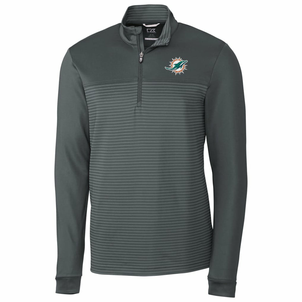 Miami Dolphins Cutter & Buck Traverse Stripe Quarter-Zip Pullover Jacket Gray - NFL