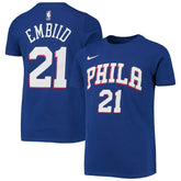 Nike - Joel Embiid Philadelphia 76ers Youth Logo Name & Number Performance T-Shirt - Royal
