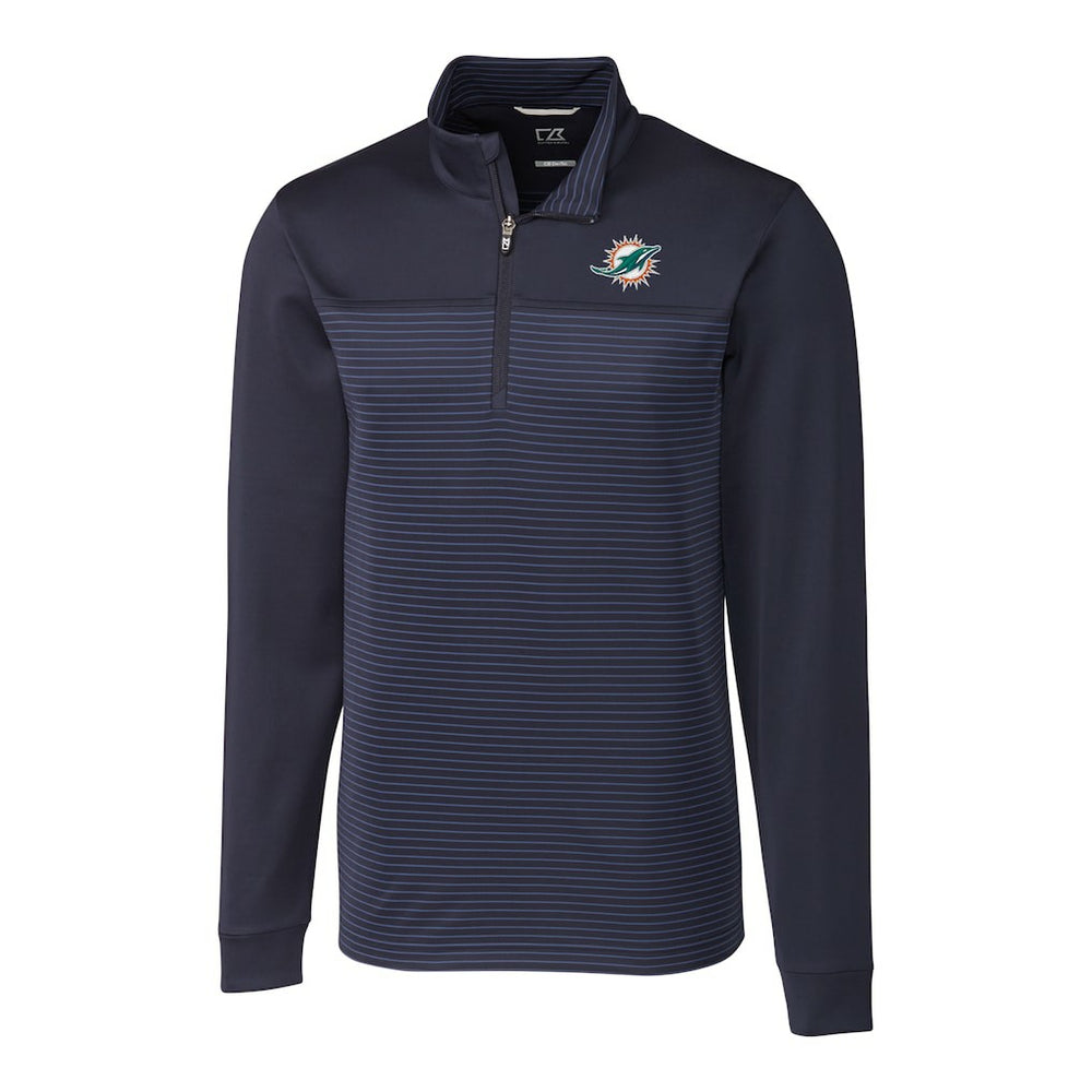 Miami Dolphins Cutter & Buck Big & Tall Traverse Stripe Quarter-Zip Pullover Jacket Navy - NFL