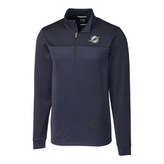 Miami Dolphins Cutter & Buck Big & Tall Traverse Stripe Quarter-Zip Pullover Jacket Navy - NFL