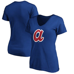 Atlanta Braves Women's Cooperstown Collection Huntington Logo V-Neck T-Shirt Lifestyle