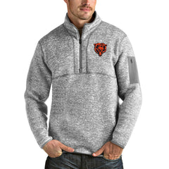 Chicago Bears Antigua Bear Head Fortune Quarter-Zip Pullover Jacket Heather Gray - NFL