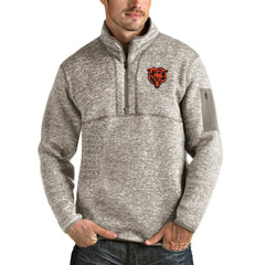 Chicago Bears Antigua Bear Head Fortune Quarter-Zip Pullover Jacket Oatmeal - NFL
