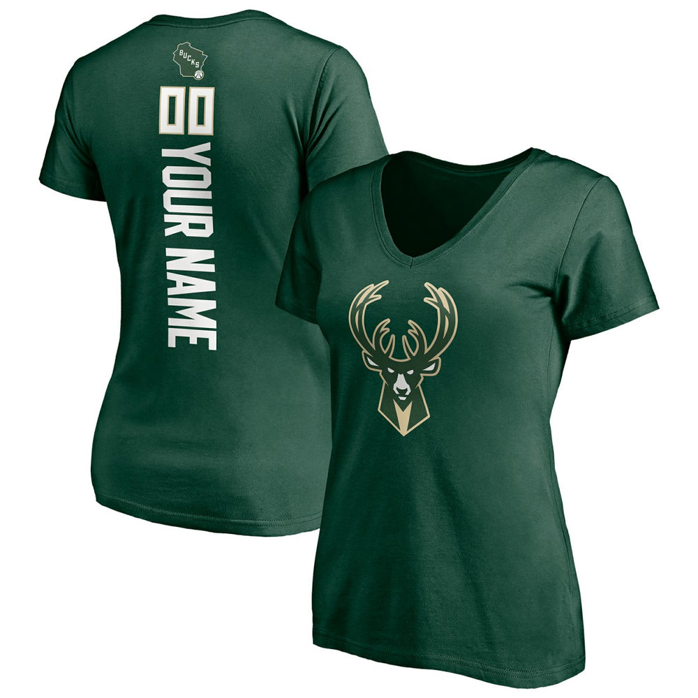 NBA - Milwaukee Bucks Women's Playmaker Personalized Name & Number V-Neck T-Shirt - Hunter Green