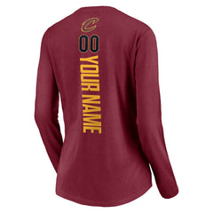 NBA - Cleveland Cavaliers Women's Playmaker Personalized Name & Number Long Sleeve V-Neck T-Shirt - Wine