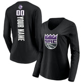 NBA - Sacramento Kings Women's Playmaker Personalized Name & Number Long Sleeve V-Neck T-Shirt - Black