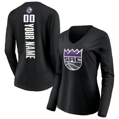 NBA - Sacramento Kings Women's Playmaker Personalized Name & Number Long Sleeve V-Neck T-Shirt - Black