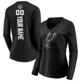 NBA - San Antonio Spurs Women's Playmaker Personalized Name & Number Long Sleeve V-Neck T-Shirt - Black