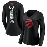 NBA - Toronto Raptors Women's Playmaker Personalized Name & Number Long Sleeve V-Neck T-Shirt - Black