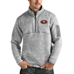 San Francisco 49ers Antigua Team Logo Fortune Quarter-Zip Pullover Jacket Heather Gray - NFL