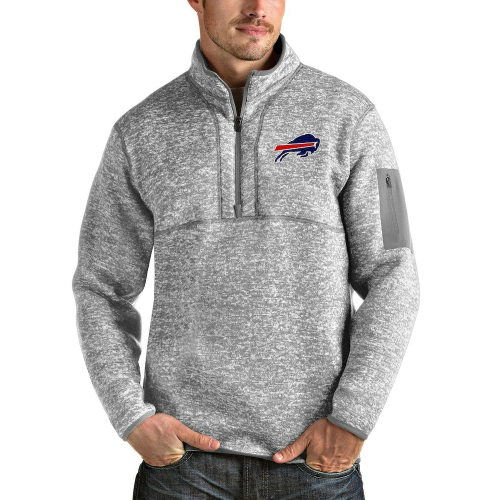 Buffalo Bills Antigua Team Logo Fortune Quarter-Zip Pullover Jacket Heather Gray - NFL
