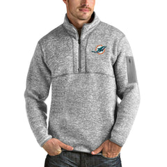 Miami Dolphins Antigua Team Logo Fortune Quarter-Zip Pullover Jacket Heather Gray - NFL