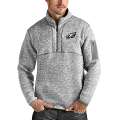 Philadelphia Eagles Antigua Team Logo Fortune Quarter-Zip Pullover Jacket Heather Gray - NFL