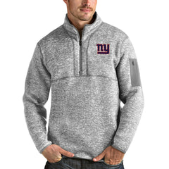 New York Giants Antigua Team Logo Fortune Quarter-Zip Pullover Jacket Heather Gray - NFL