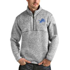 Detroit Lions Antigua Team Logo Fortune Quarter-Zip Pullover Jacket Heather Gray - NFL