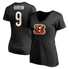 Joe Burrow Cincinnati Bengals Women's Player Icon Name & Number V-Neck T-Shirt Black - Fanatics
