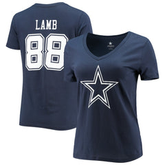 CeeDee Lamb Dallas Cowboys Women's Player Icon Name & Number V-Neck T-Shirt Navy - Fanatics