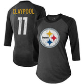 Chase Claypool Pittsburgh Steelers Women's Team Player Name & Number Tri-Blend Raglan 3/4-Sleeve T-Shirt Black - Fanatics