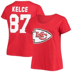 Travis Kelce Kansas City Chiefs Women's Plus Size Fair Catch Name & Number Scoop Neck T-Shirt Red - NFL