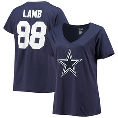CeeDee Lamb Dallas Cowboys Women's Plus Size Name & Number V-Neck T-Shirt Navy - Fanatics