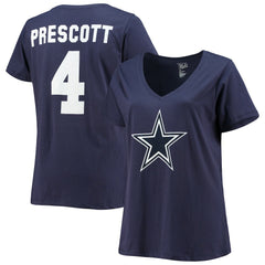 Dak Prescott Dallas Cowboys Women's Plus Size Fair Catch Name & Number V-Neck T-Shirt Navy - NFL