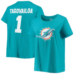 Tua Tagovailoa Miami Dolphins Women's Plus Size Fair Catch Name & Number Scoop Neck T-Shirt Aqua - NFL