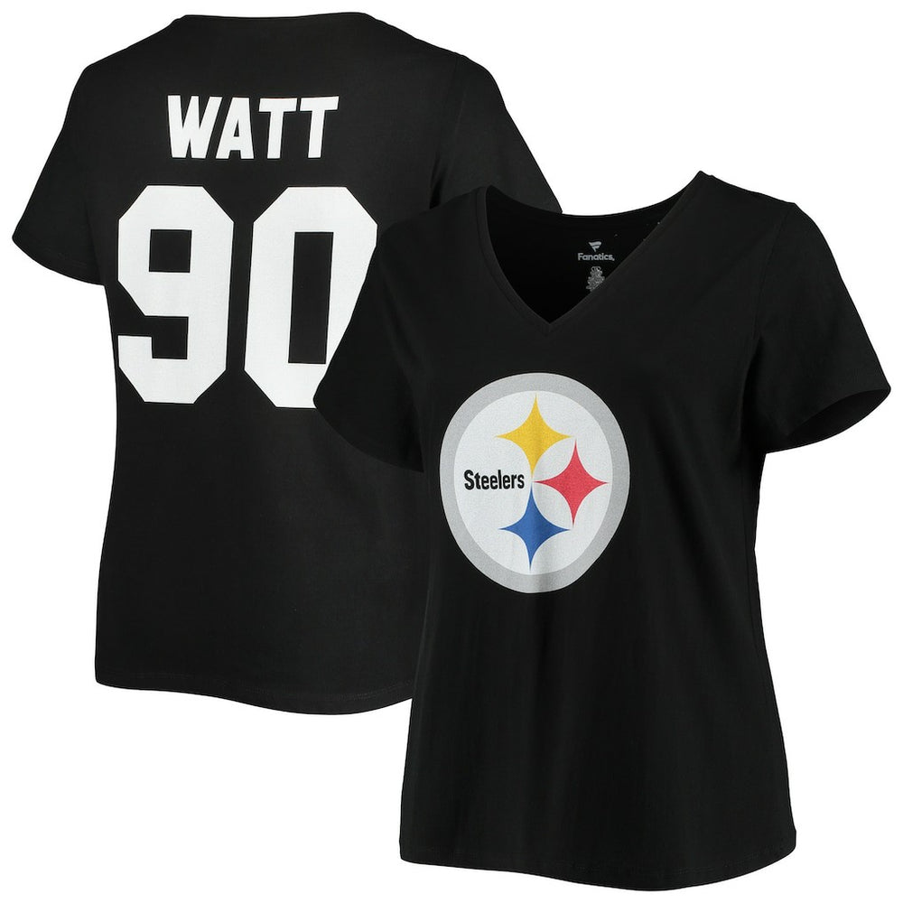 T.J. Watt Pittsburgh Steelers Women's Plus Size Name & Number V-Neck T-Shirt Black - Fanatics