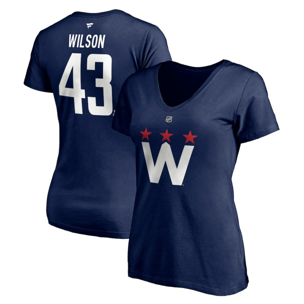 Tom Wilson Washington Capitals Fanatics Women's Authentic Stack Name & Number V-Neck T-Shirt Navy