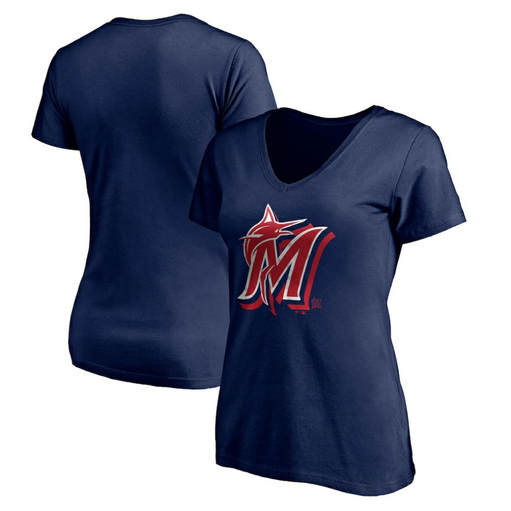 Miami Marlins Women's Red White and Team V-Neck T-Shirt Clearance