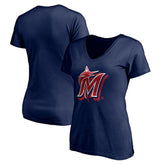 Miami Marlins Women's Red White and Team V-Neck T-Shirt Clearance