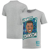 Mitchell & Ness - Larry Johnson Charlotte Hornets Youth Hardwood Classics King of the Court Player T-Shirt - Gray