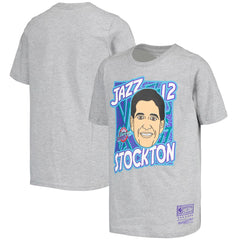 Mitchell & Ness - John Stockton Utah Jazz Youth Hardwood Classics King of the Court Player T-Shirt - Gray