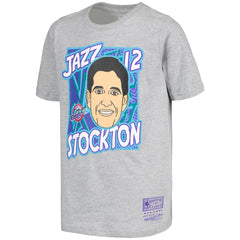 Mitchell & Ness - John Stockton Utah Jazz Youth Hardwood Classics King of the Court Player T-Shirt - Gray