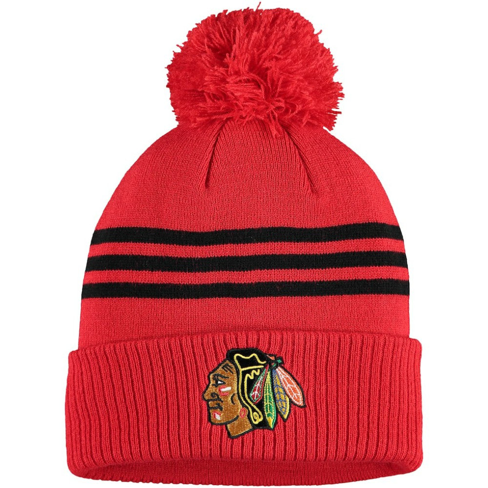 Chicago Blackhawks adidas Locker Room Three Stripe Cuffed Knit Hat with Pom Navy