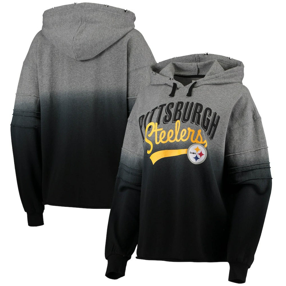 Pittsburgh Steelers Touch Women's Superstar Dip-Dye Pullover Hoodie Heathered Gray/Black - NFL